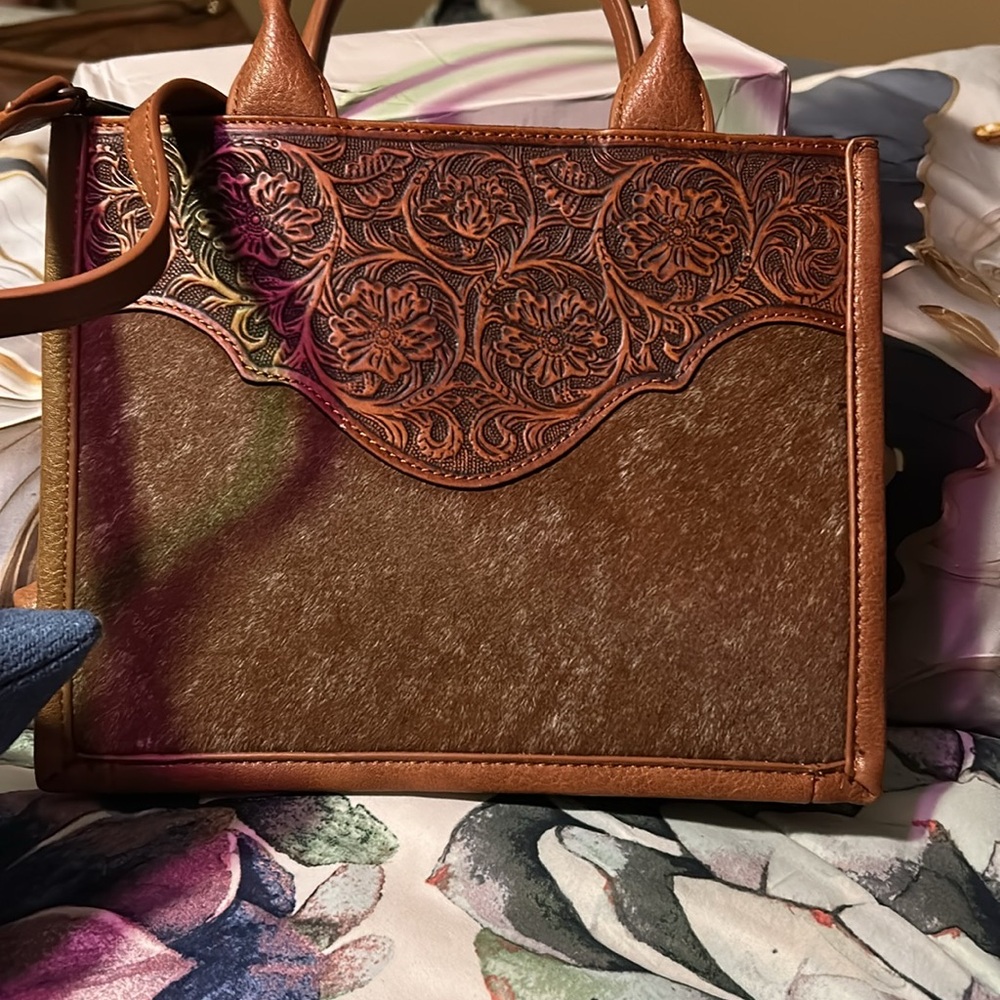 Elegant Brown Floral Embossed Women's Bag